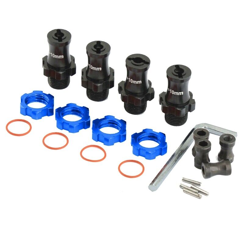 GPM Aluminum Hex Adaptor +17mm For Traxxas Slash 4X4 - 4 Piece Set, Black
