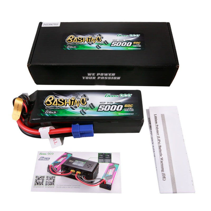 Gens ace G-Tech 5000mAh 14.8V 4S1P 60C Lipo Battery Pack with EC5 Plug-Bashing Series