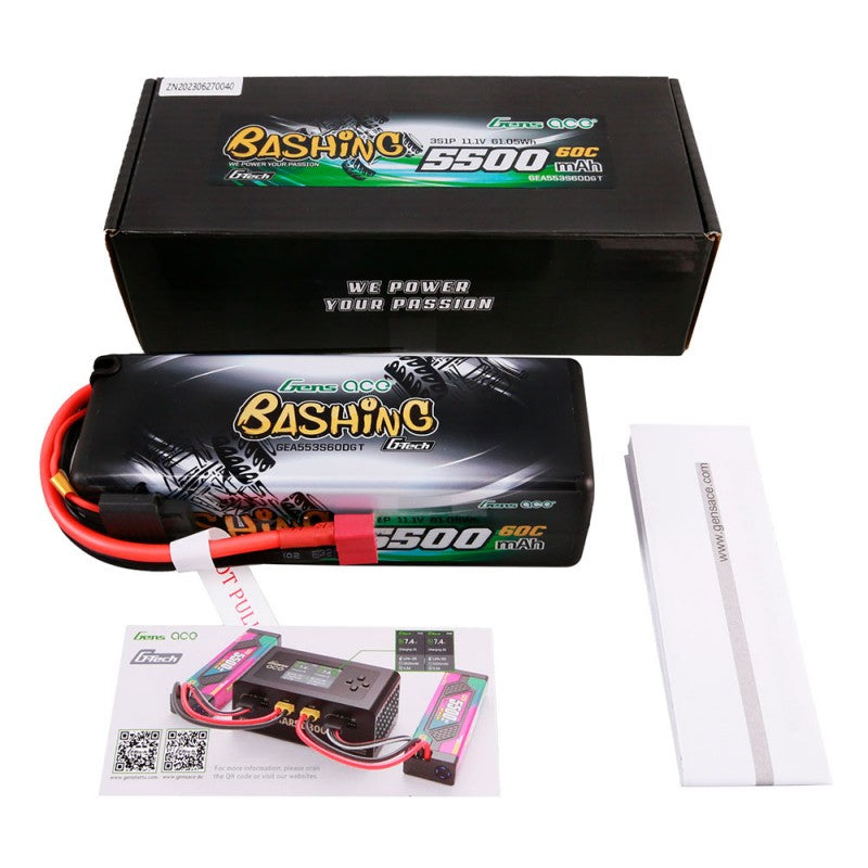 Gens ace G-Tech 5500mAh 11.1V 3S1P 60C HardCase 15# car Lipo Battery with T-plug