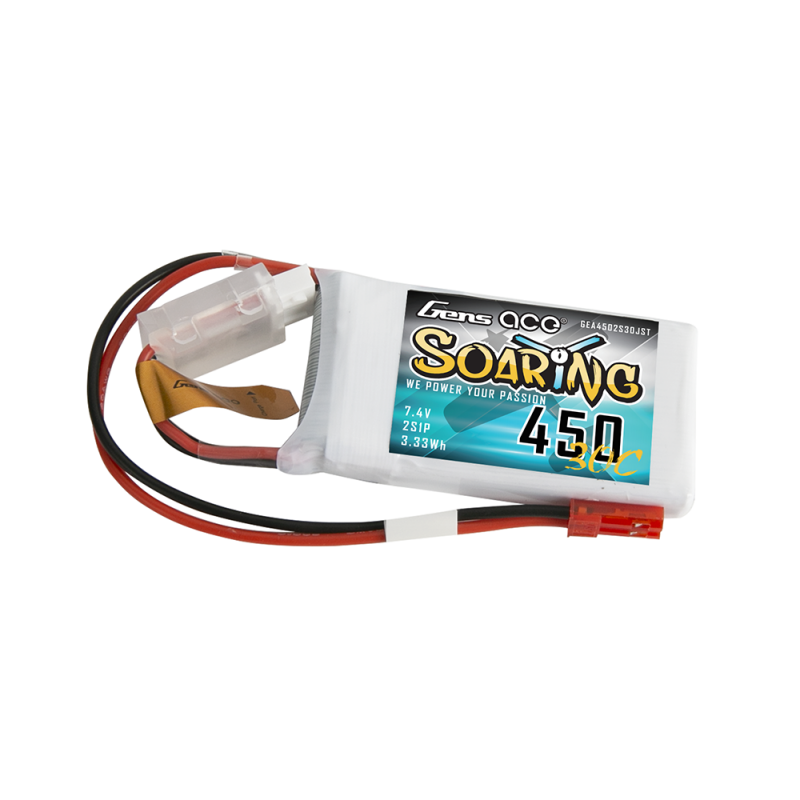 Gens ace Soaring 450mAh 7.4V 30C 2S1P Lipo Battery Pack with JST-SYP Plug