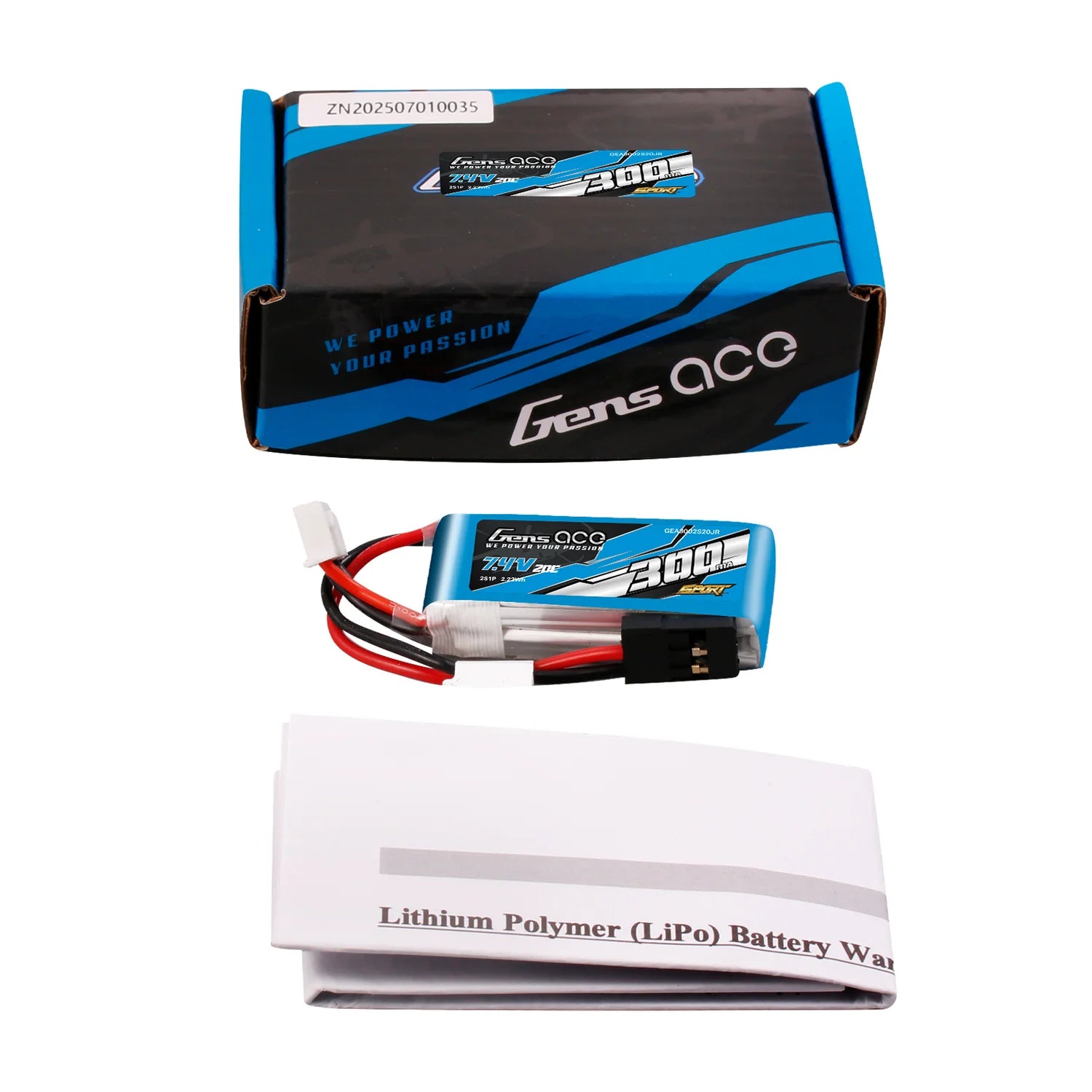 Gens ace 300mAh 7.4V 20C 2S LiPo Battery (F3K / DLG Gliders)