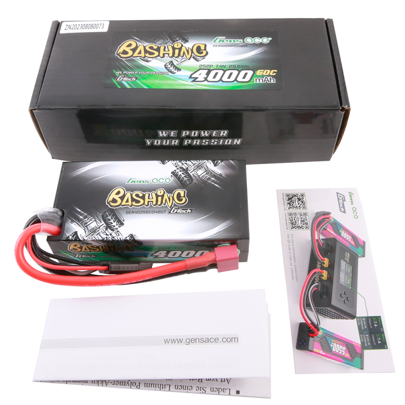 Gens ace G-Tech 4000mAh 2S2P 7.4V 60C HardCase 48# car Lipo Battery with T-plug