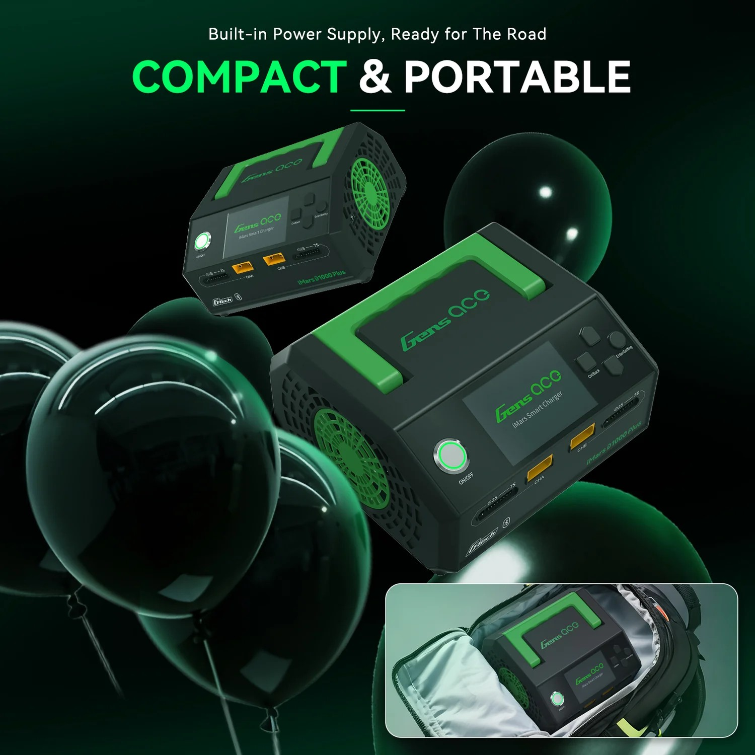 Gens ace iMars D1000 Plus Smart Charger Dual Channel | AC 1000W | G-Tech | Bluetooth App Control