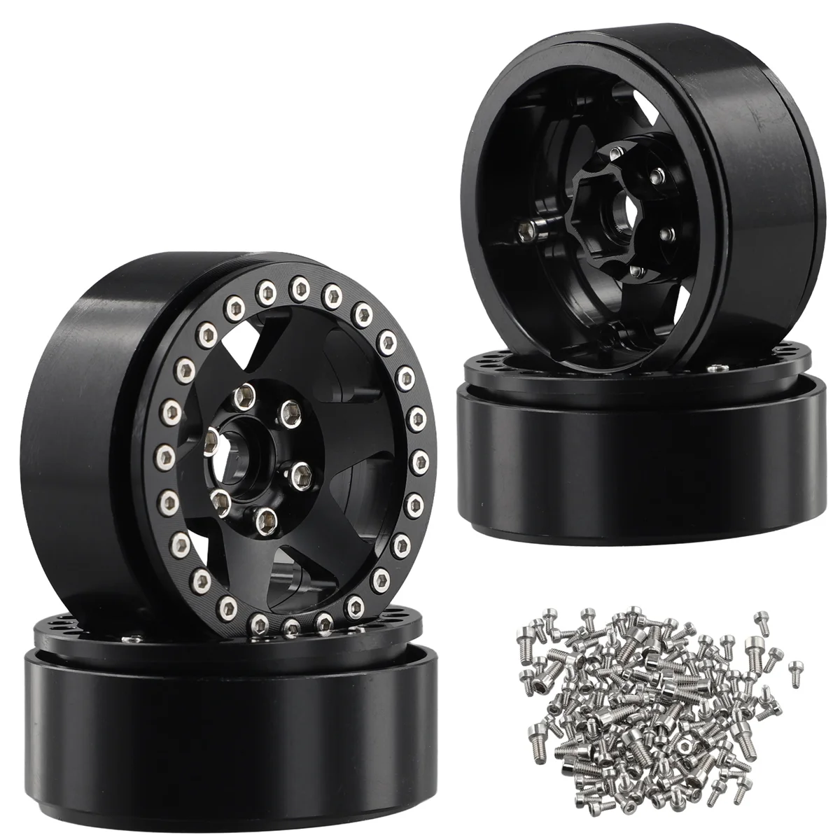 ProtonRC 1/10 RC Crawler Car 1.9Inch Metal Beadlock 6 Hole Wheel Hub Rim for -4 D90 D110 SCX10 SCX10II SCX10III Black