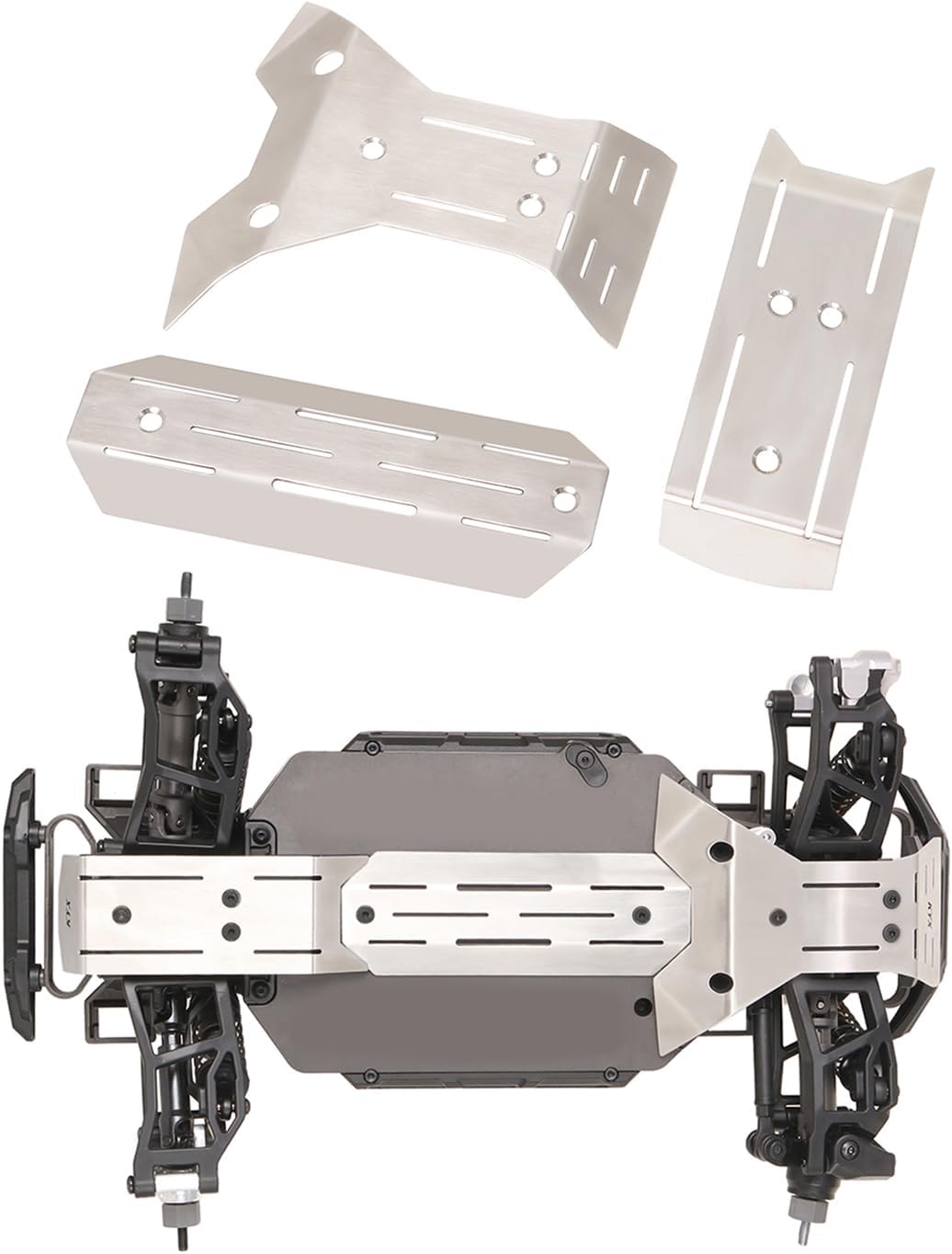ProtonRC Stainless Steel Chassis Armor Set Front & Rear Skid Plate Guard for Traxxas Mini Maxx RC Upgrade Parts
