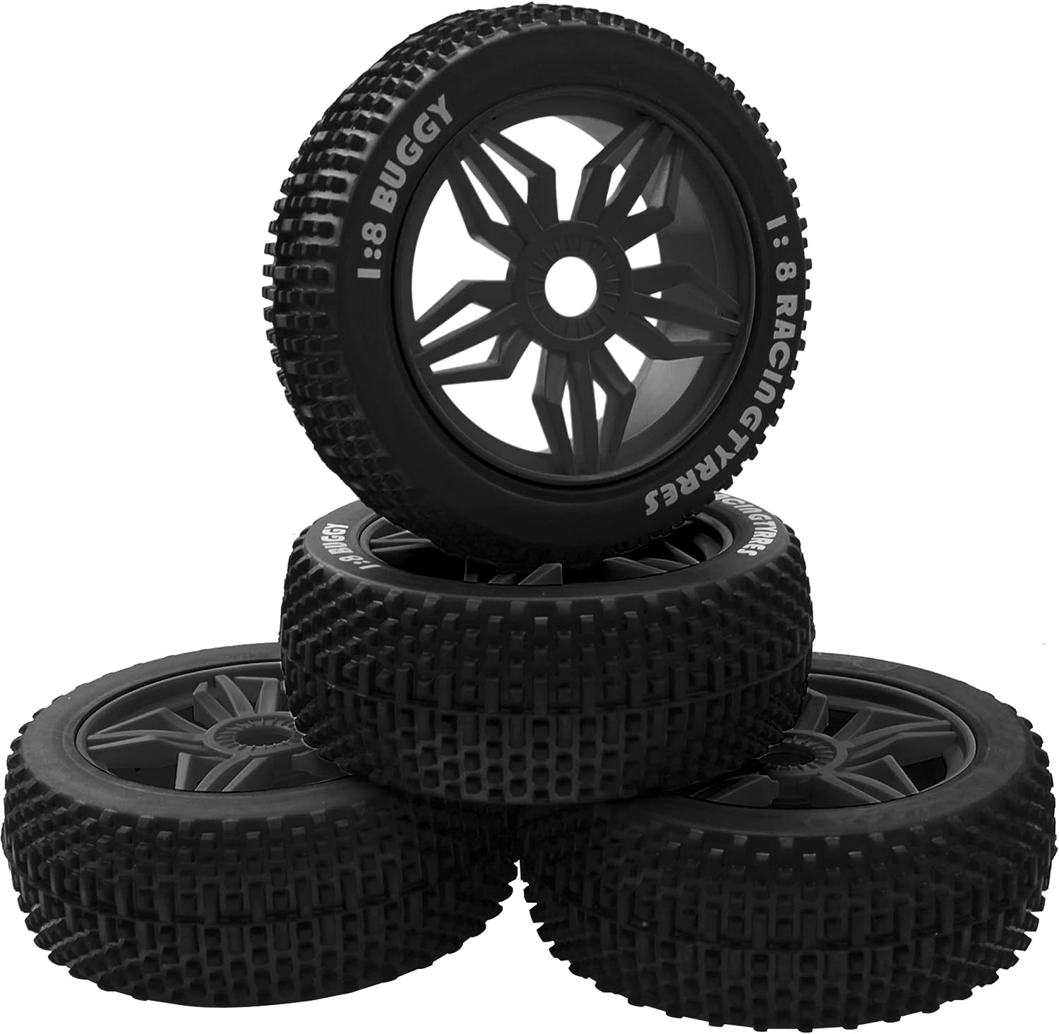 Ελαστικά ProtonRC 1/8 RC Buggy Rubber Tires με 5 ακτίνες Πλαστικό Ζάντα 17mm Εξάγωνο (Μαύρο)