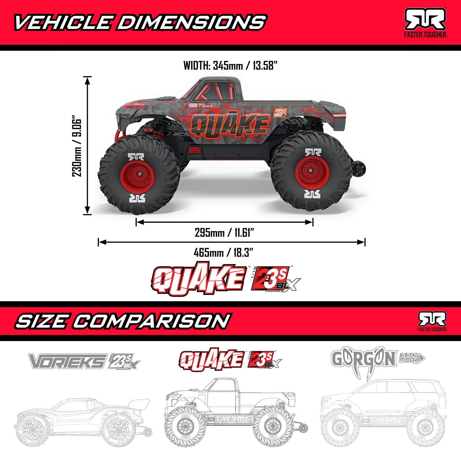 Arrma Quake 223S DSC 1/10 RTR Brushless 2WD Monster Truck  w/SLT2 2.4GHz Radio