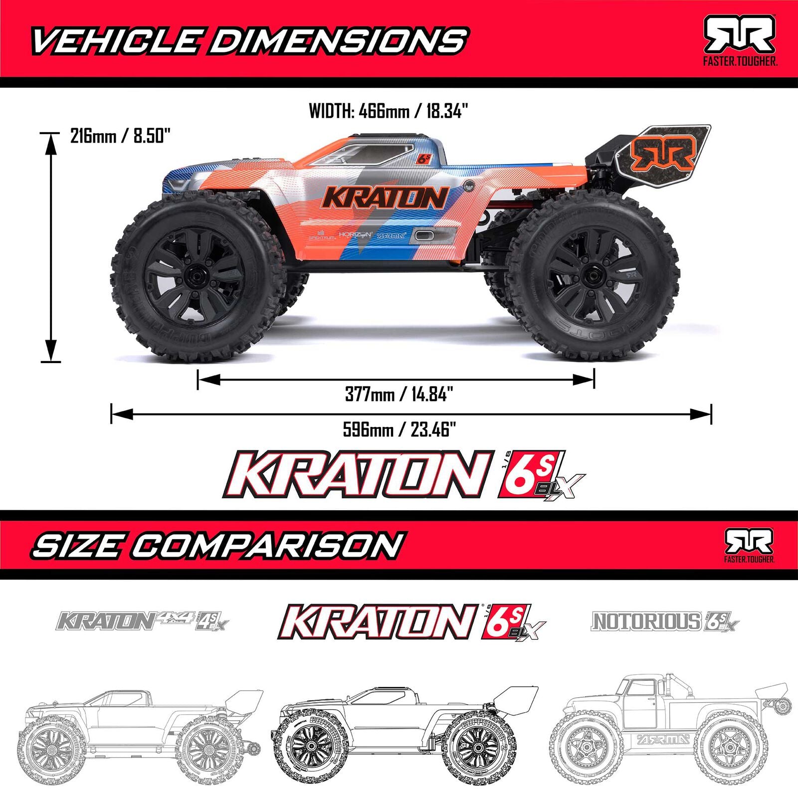 ARRMA Kraton 6S BLX V6 1/8 4WD Brushless Speed Truck RTR (Blue/Red)