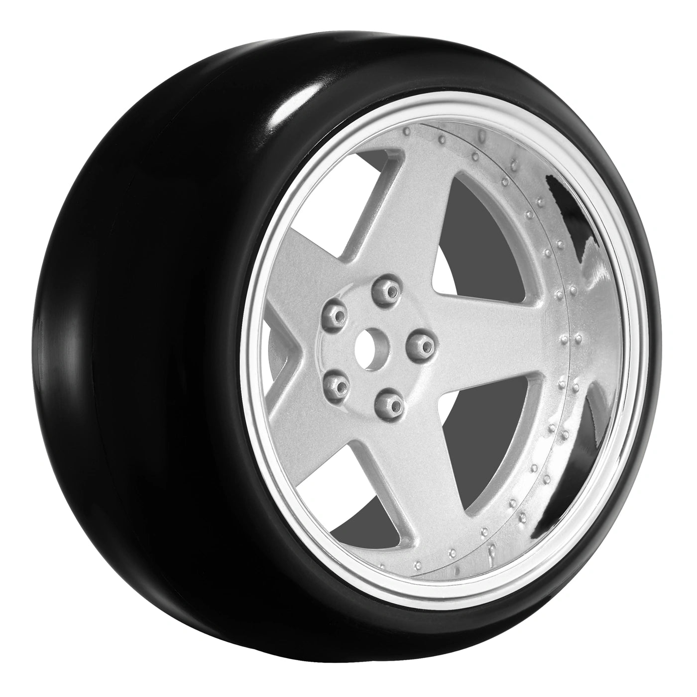 Louise 1/10 Drift 5-Spoke Wheel & Tire Set Matte Silver – 12mm Hex με Ρυθμιζόμενο Offset 2/4/6/8mm