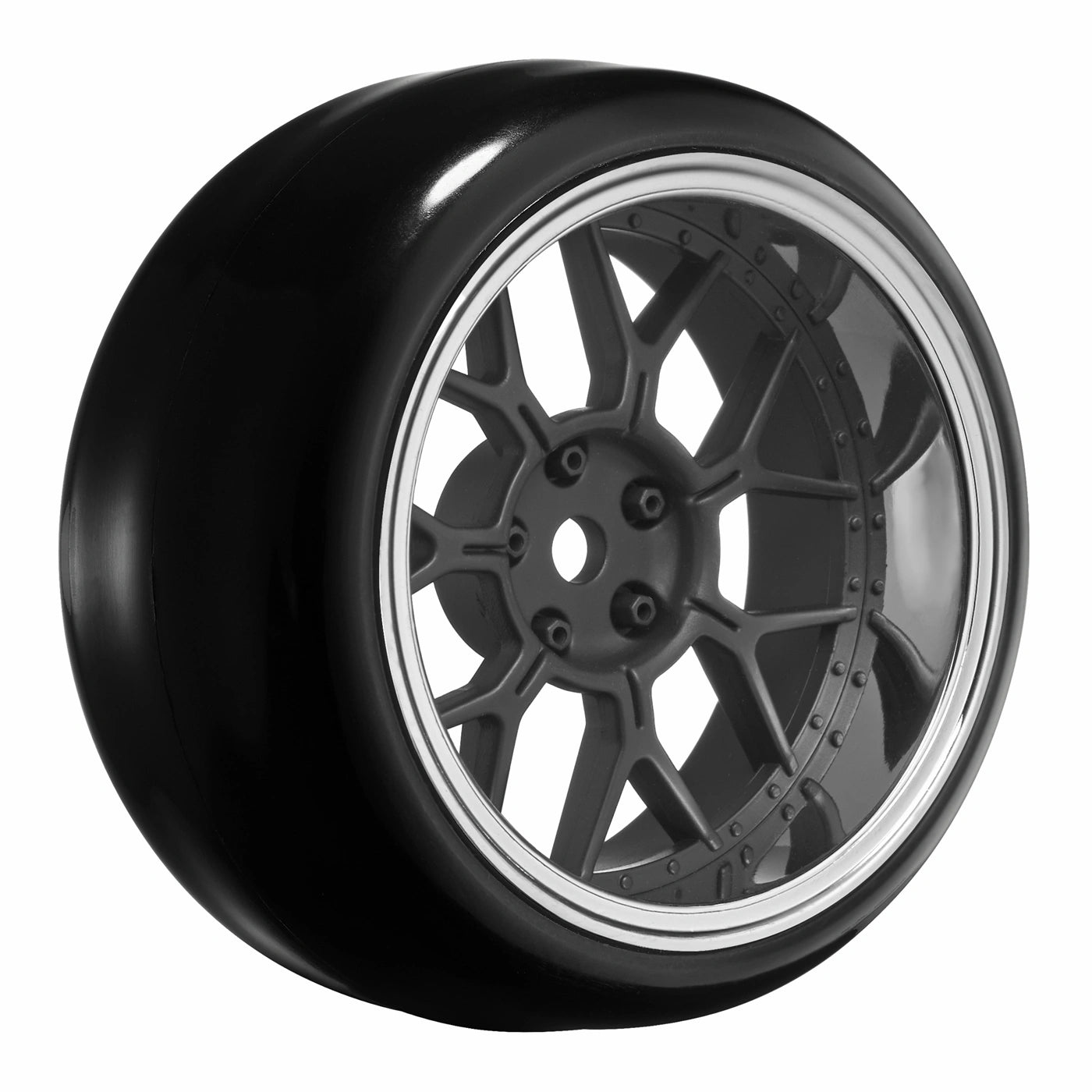 Louise 1/10 Drift 14-Spoke Wheel & Tire Set Matte Black – 12mm Hex με Ρυθμιζόμενο Offset 2/4/6/8mm