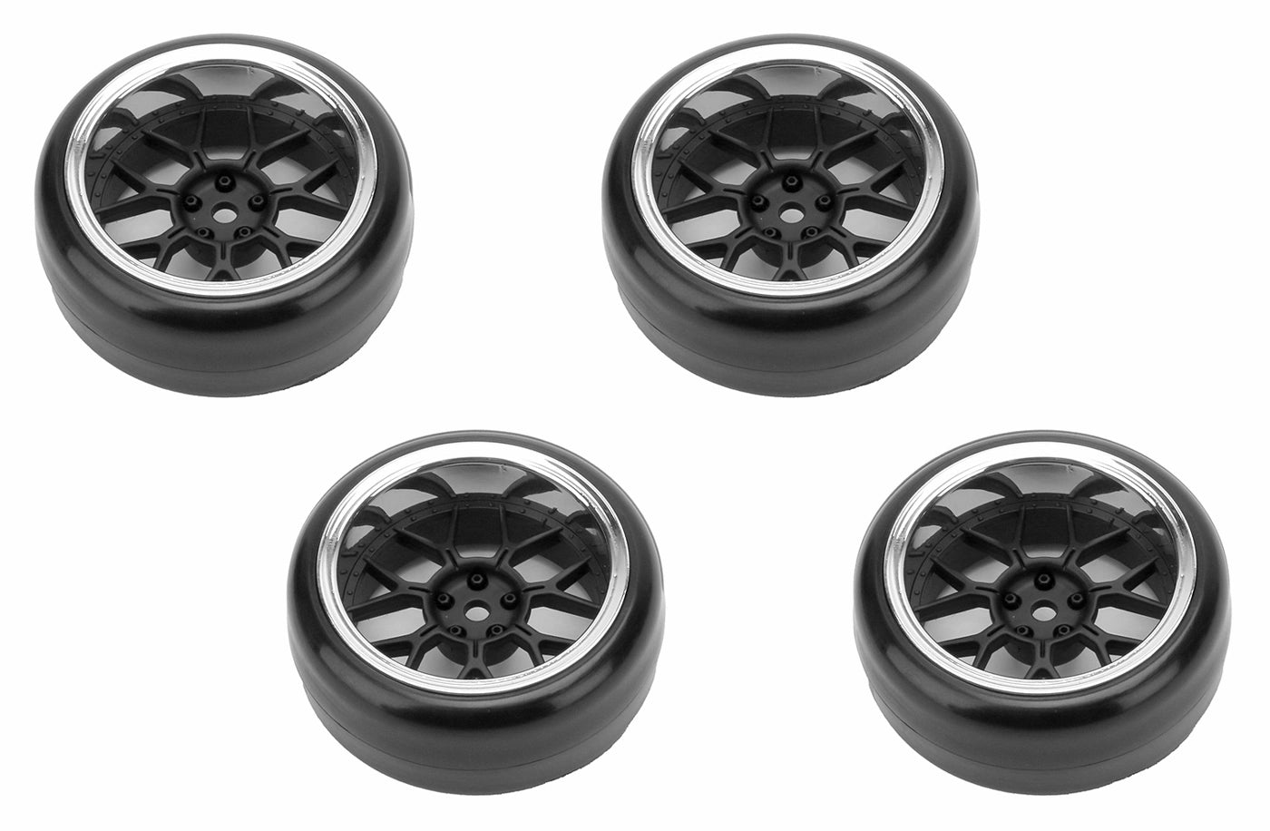 Louise 1/10 Drift 14-Spoke Wheel & Tire Set Matte Black – 12mm Hex με Ρυθμιζόμενο Offset 2/4/6/8mm