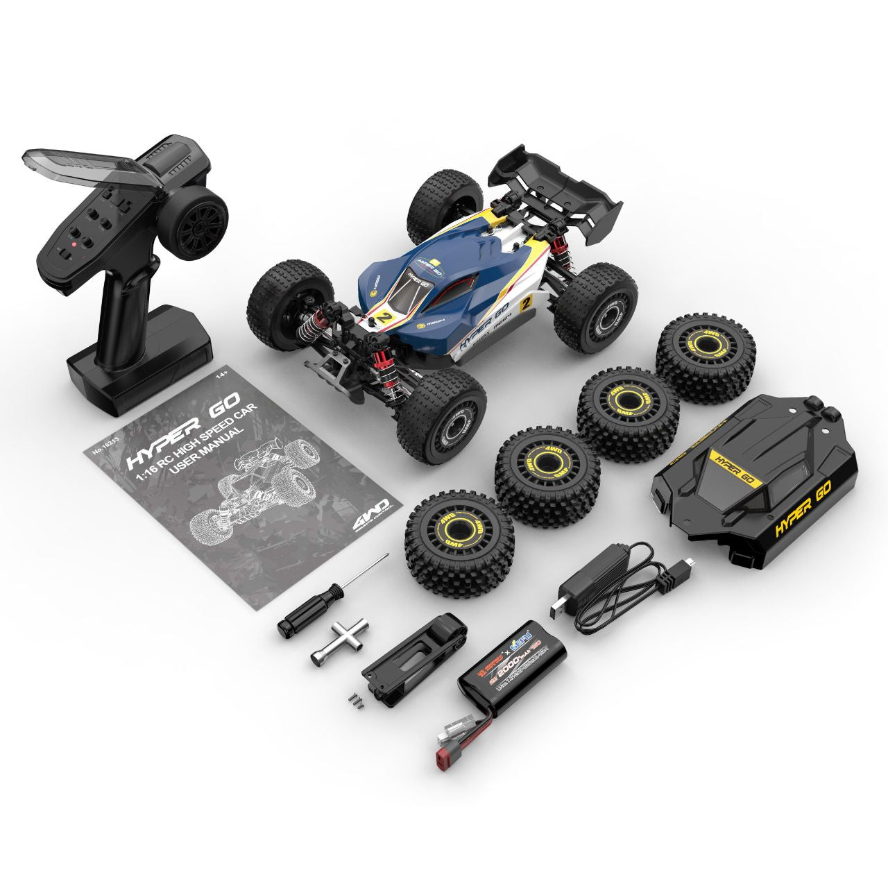 MJX Hyper GO 16213 1/16 Brushless Buggy 4WD RTR – 2 Καπάκια & 2 Σετ Ελαστικών