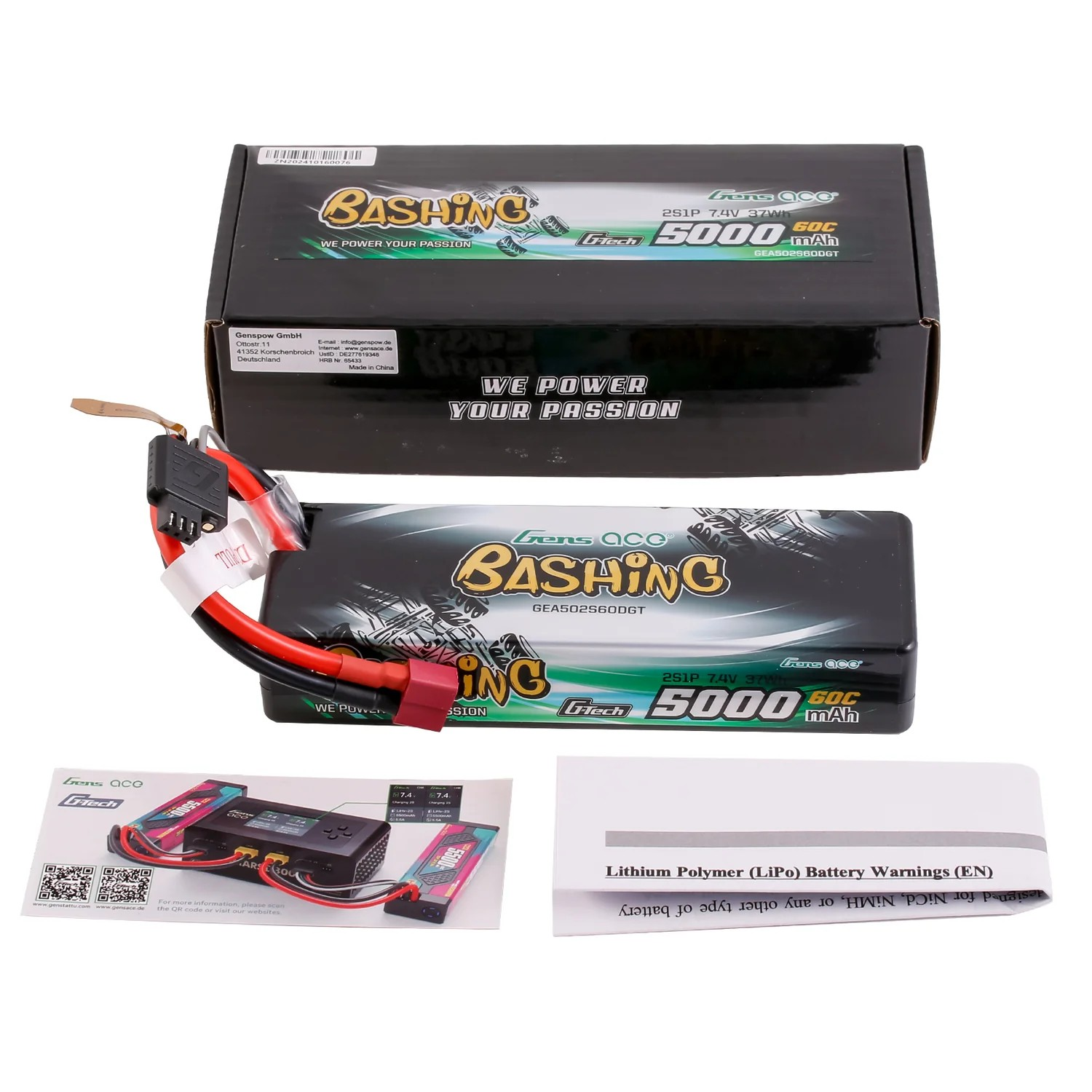 Gens ace Bashing G-Tech 5000mAh 2S 7.4V 60C Hardcase LiPo (Deans) | Racerc