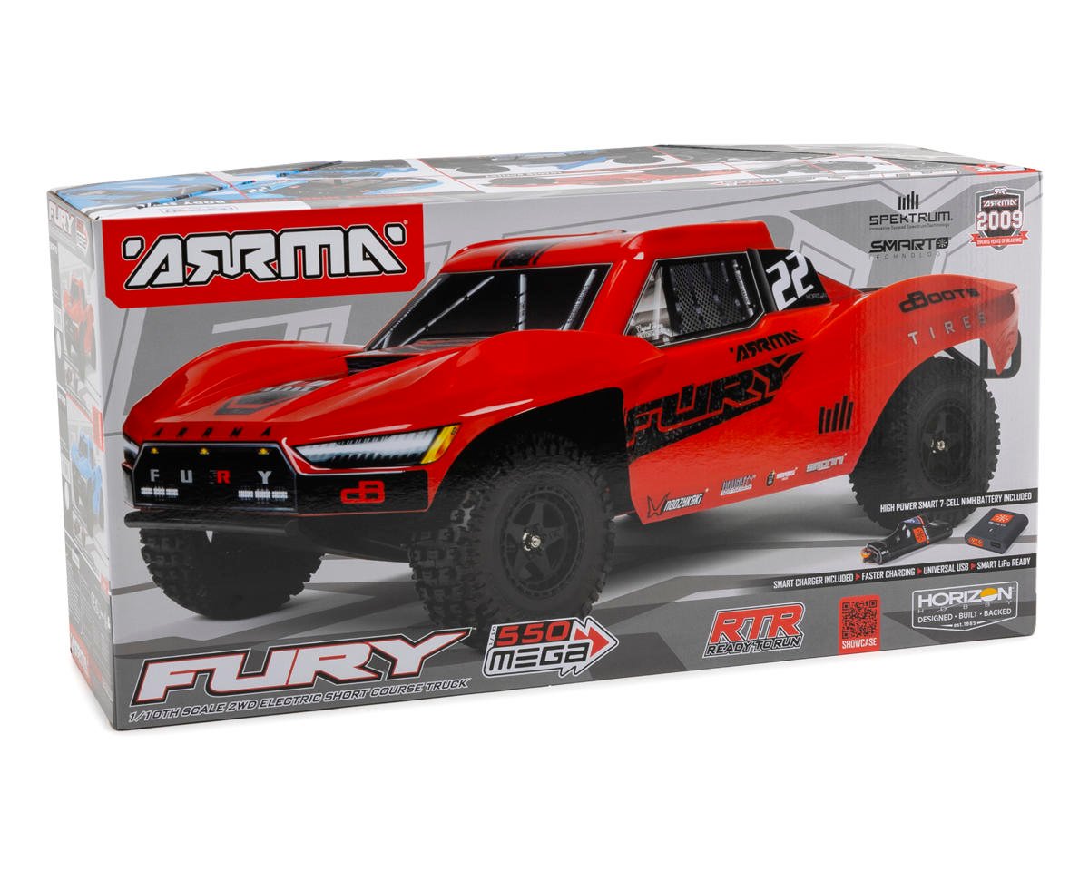 Arrma Fury 2WD MEGA 550 RTR Brushed 1/10 Off-Road Short Course Truck (Red) w/SLT2 2.4GHz Radio, Battery & Charger