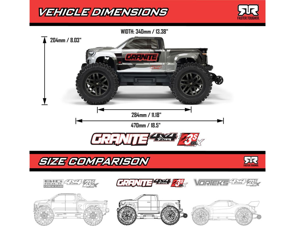 Arrma Granite 4x4 V4 223S DSC 1/10 RTR Brushless 4WD Monster Truck (Red) w/Spektrum SLT3 2.4GHz Radio