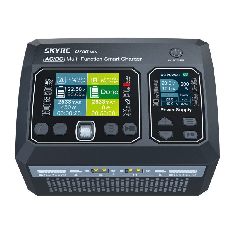 SkyRC D750 MIX – Διπλός φορτιστής AC/DC 500W AC / 1600W DC, 1–8S