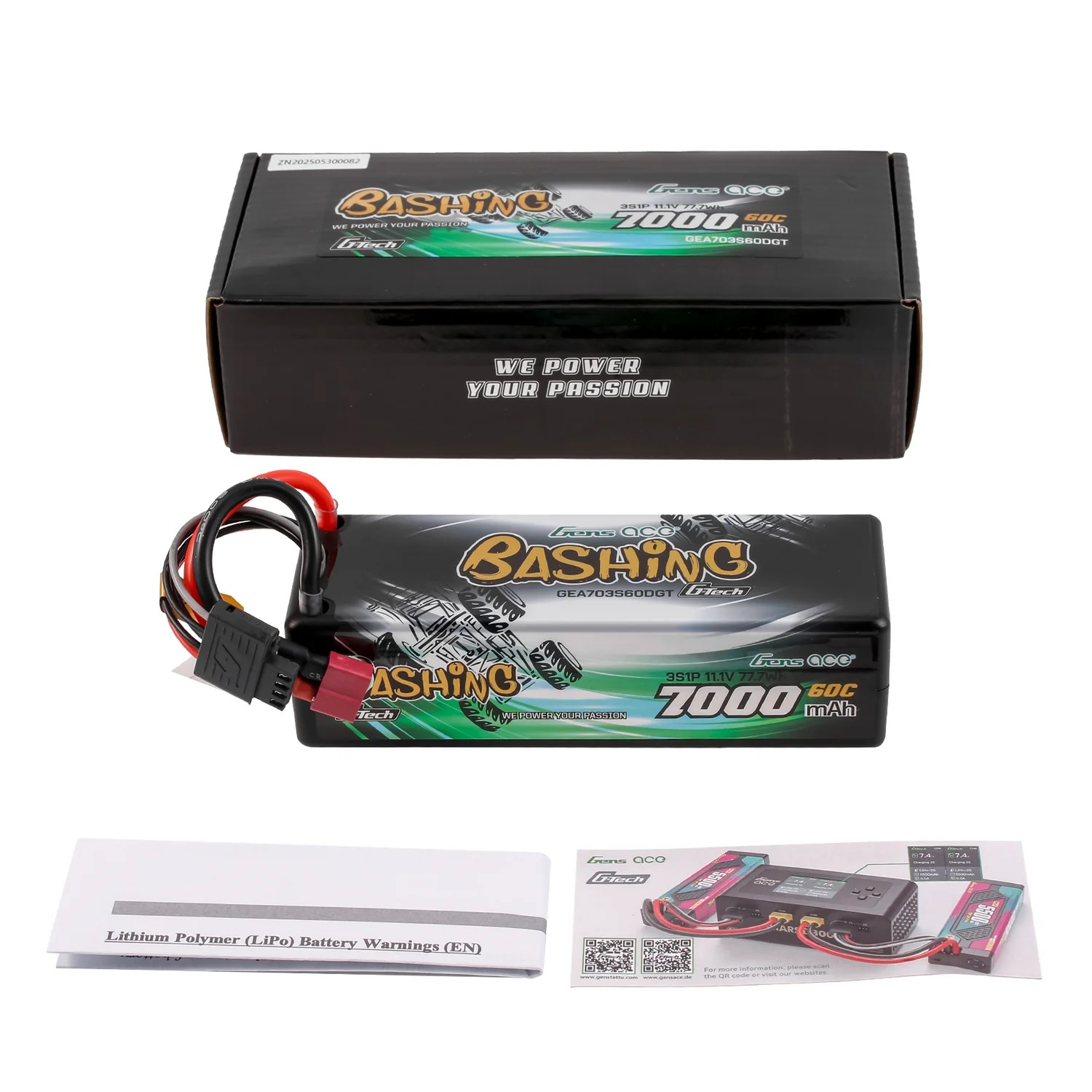 Gens Ace G-Tech 7000mAh 11.1V 60C 3S1P Lipo Battery Pack with T-Plug Bashing Series