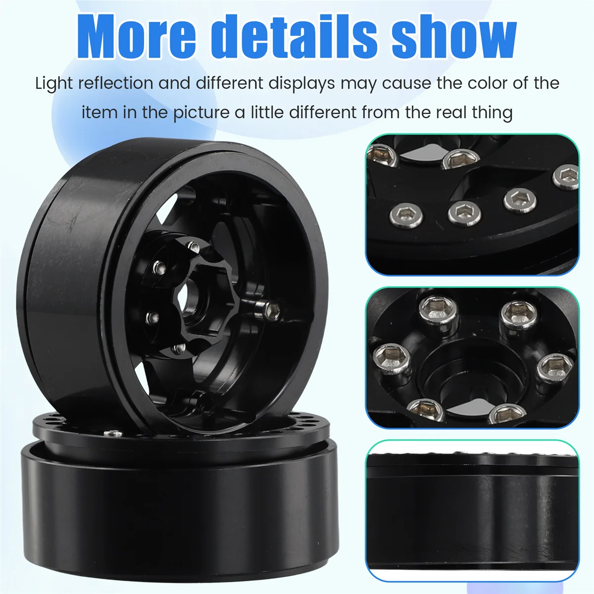 ProtonRC 1/10 RC Crawler Car 1.9Inch Metal Beadlock 6 Hole Wheel Hub Rim for -4 D90 D110 SCX10 SCX10II SCX10III Black