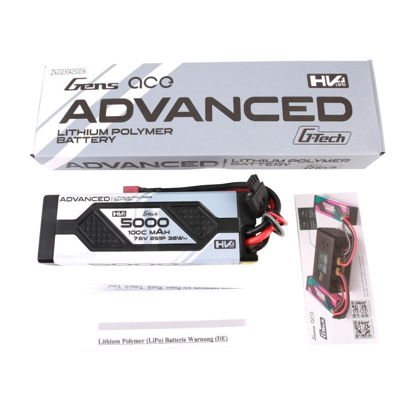 Gens ace Advanced G-Tech 5000mAh 7,6V 2S1P 100C HV Car Lipo Pack Battery Hardcase with Deans(T) Plug