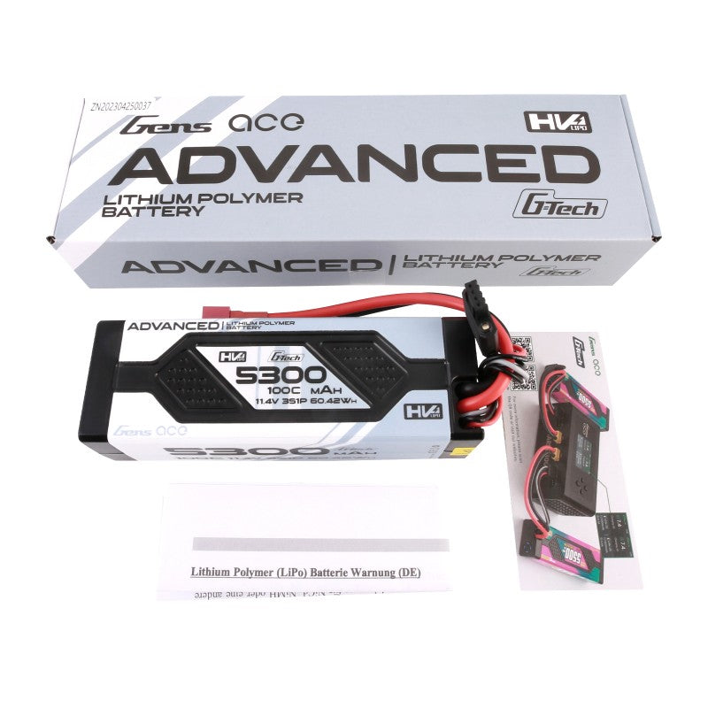 Gens ace Advanced G-Tech 5300mAh 11.4V 3S1P 100C HV Car Lipo Pack Battery Hardcase with Deans Plug