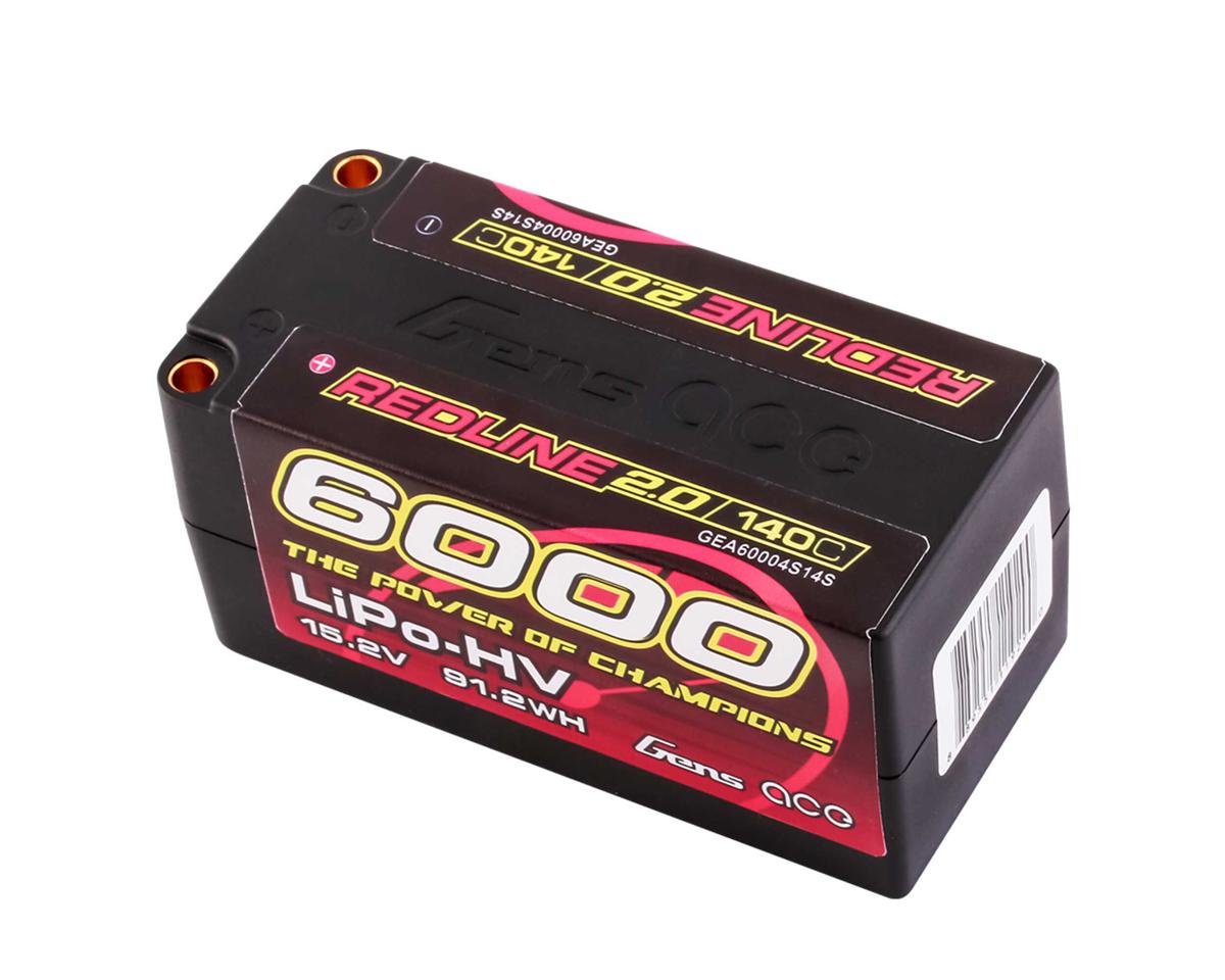 Gens Ace Redline 2.0 4S Shorty LiHV Battery 140C (15.2V/6000mAh) w/5mm Bullets