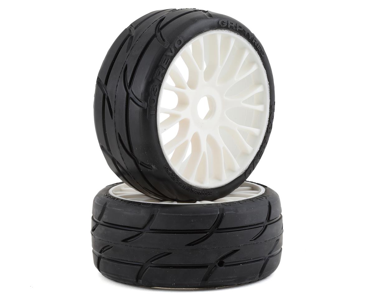 GRP Tires GT - TO3 Revo Belted Pre-Mounted 1/8 Buggy Tires (White) (2)  w/FLEX Wheel