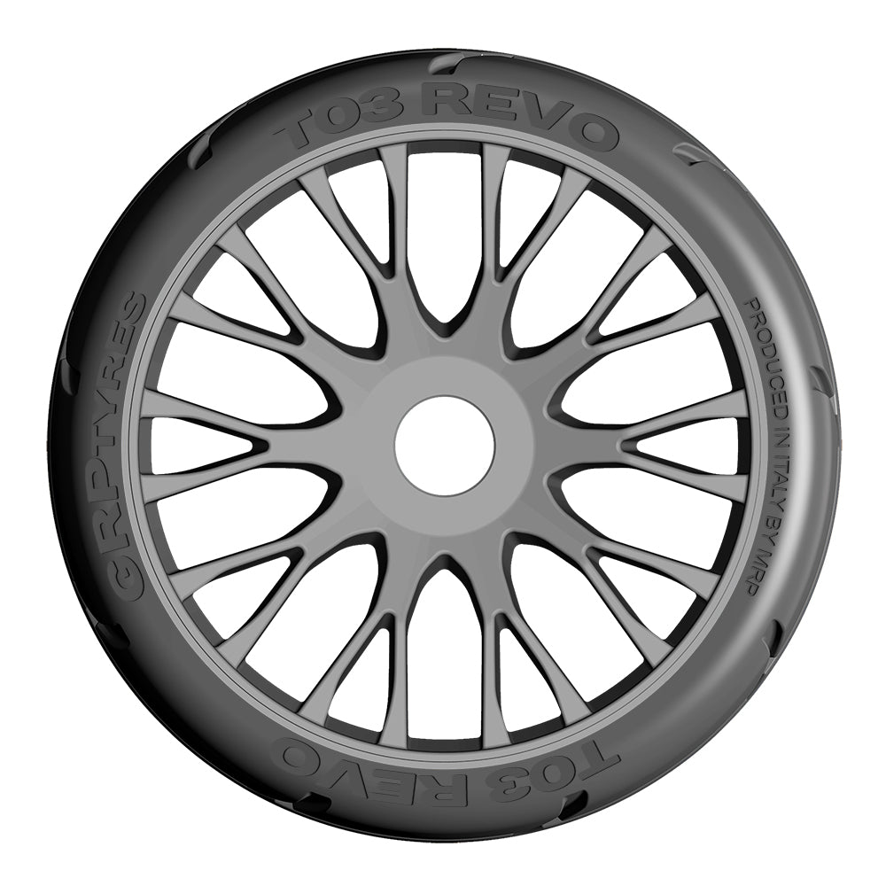 GRP 1:8 GT T01 S7 Medium Hard Belted Tires W/ Spoked Yellow Wheels (2 Pcs)