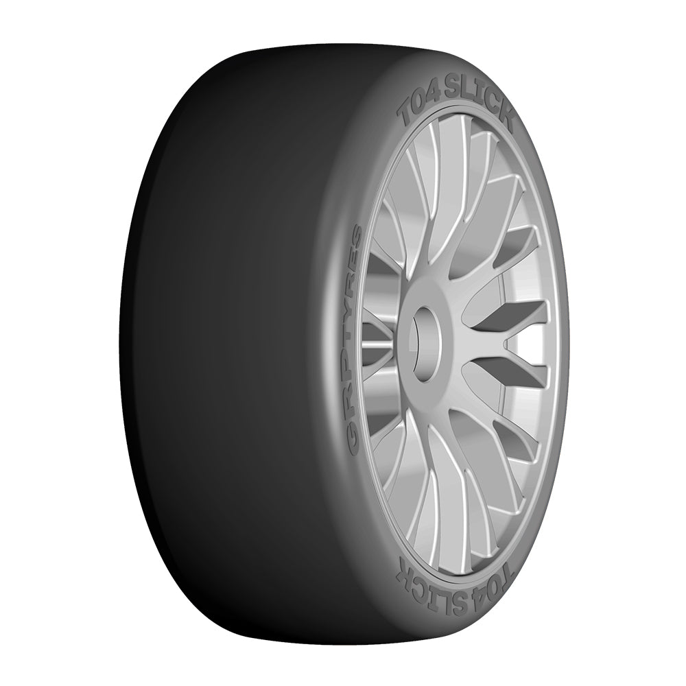 1/8 GT T04 Slick Mounted Tires – Κολλημένα Λάστιχα σε 20 Spoke FLEX Silver Wheels με Επιλογή Γόμας XB / XM