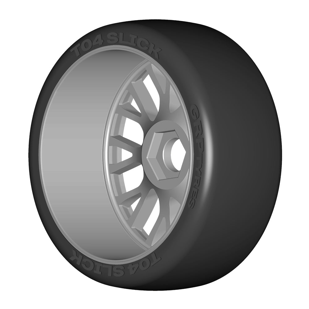 1/8 GT T04 Slick Mounted Tires – Κολλημένα Λάστιχα σε 20 Spoke FLEX Silver Wheels με Επιλογή Γόμας XB / XM