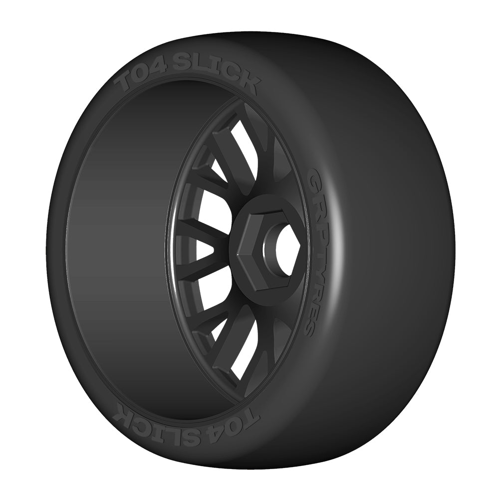 1/8 GT T04 Slick Mounted Tires – Κολλημένα Λάστιχα σε 20 Spoke FLEX Black Wheels με Επιλογή Γόμας XM3 / XM4 / XM5 / XM7