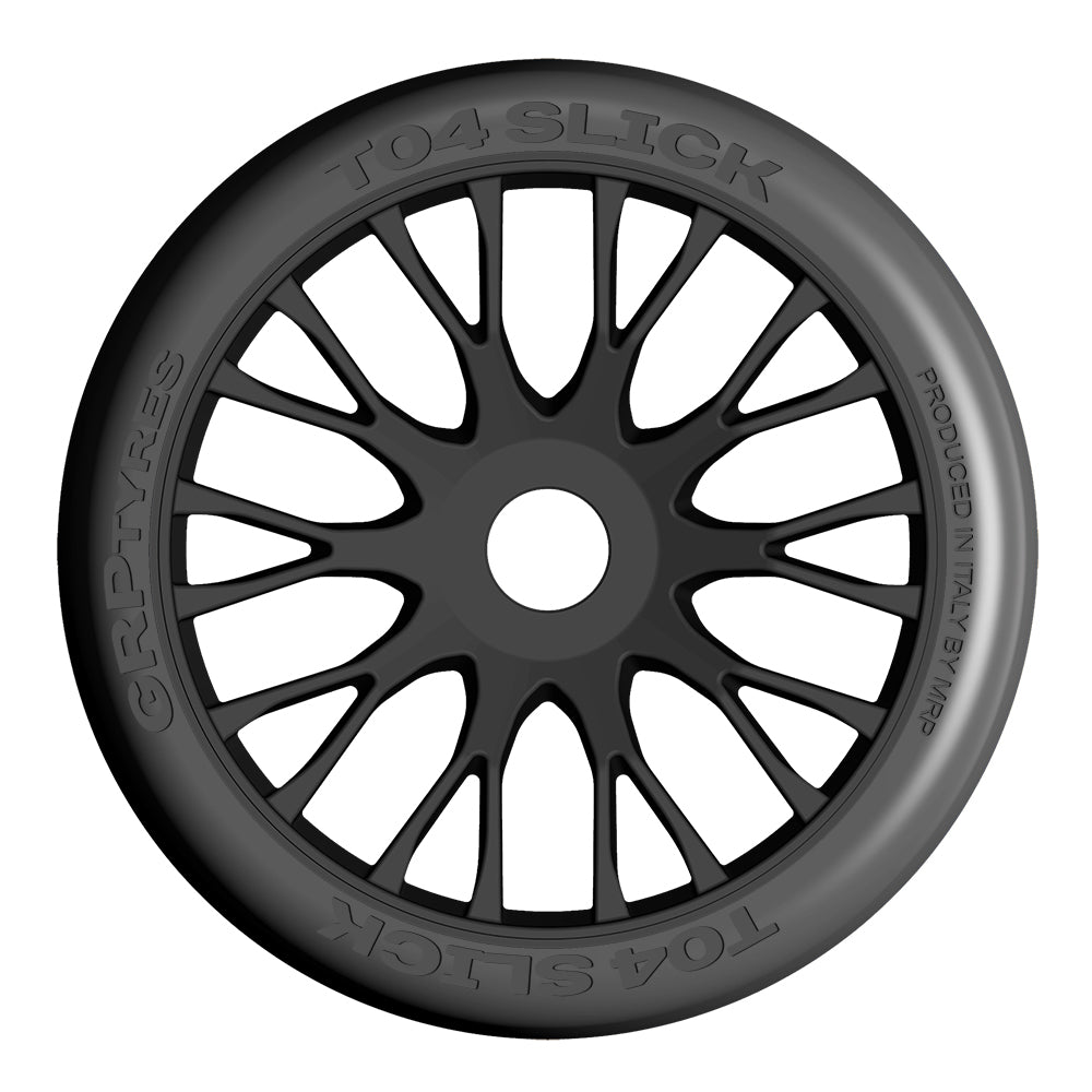 1/8 GT T04 Slick Mounted Tires – Κολλημένα Λάστιχα σε 20 Spoke FLEX Black Wheels με Επιλογή Γόμας XM3 / XM4 / XM5 / XM7