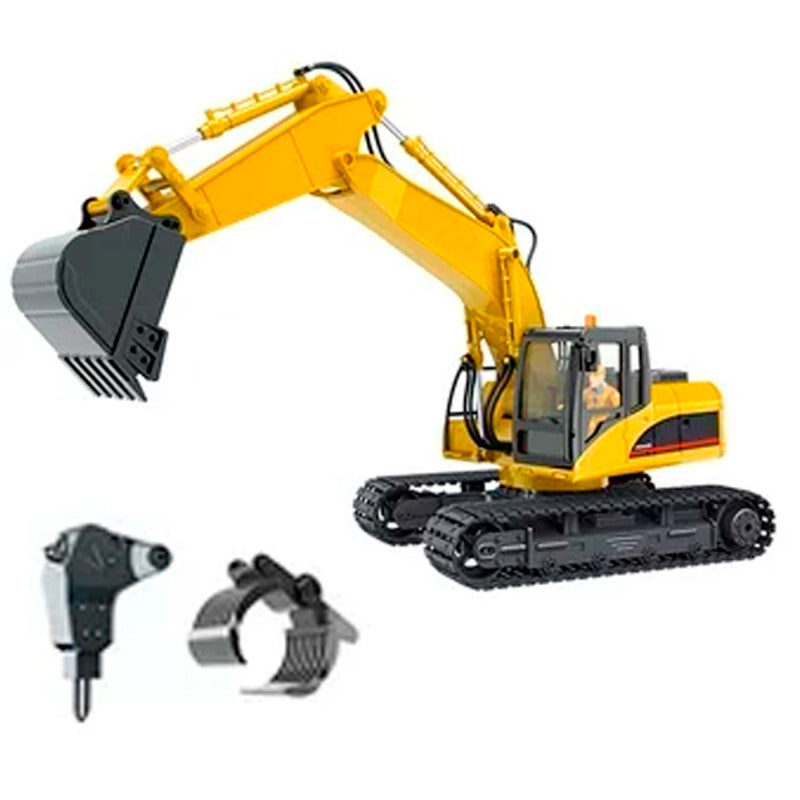 HUINA 1535-1 1/14TH SCALE RC EXCAVATOR 2.4G 15CH w/DIE CAST BUCKET (+ DRILL+ GRIPPER)