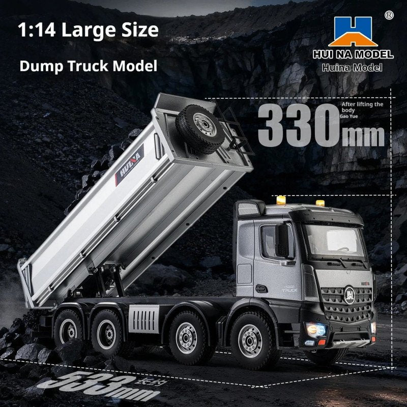 Huina 1536 PRO 1/14 – Τηλεκατευθυνόμενο φορτηγό ανατροπής RTR, ασημί