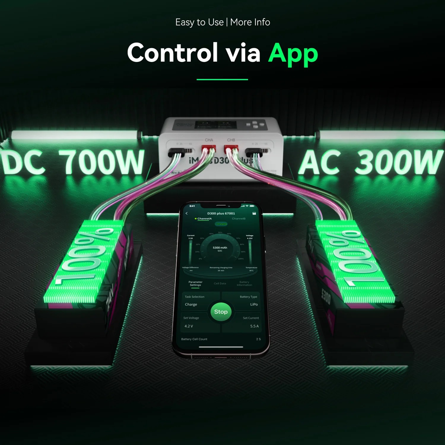 Gens ace iMars D300 Plus Smart Charger Dual-Channel | G-Tech | Bluetooth App Control | EB Black