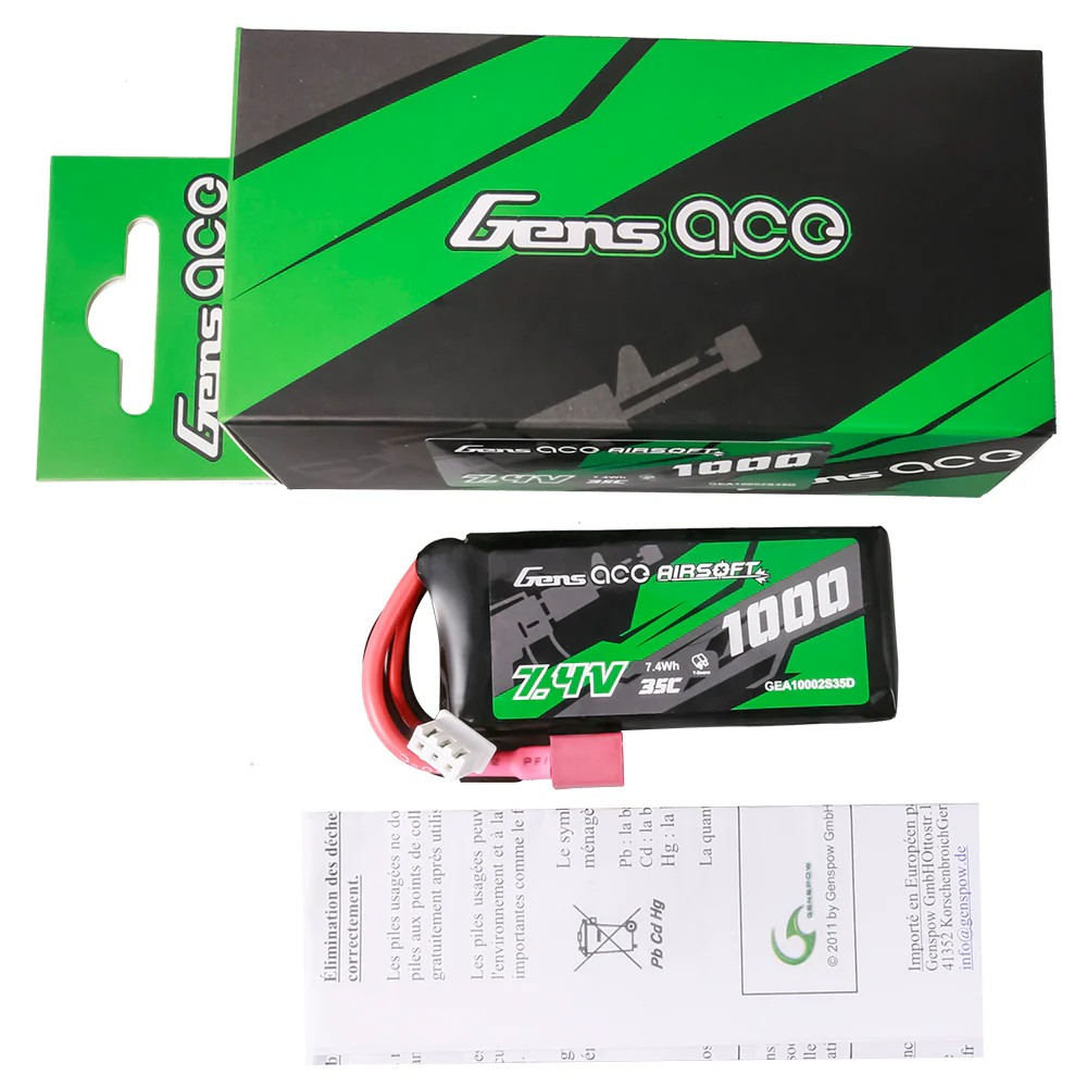 Gens ace 1000mAh 7.4V 2S 35C LiPo Airsoft Battery – Deans (T) Plug  🆕 ΝΕΟ ΠΡΟΪΟΝ