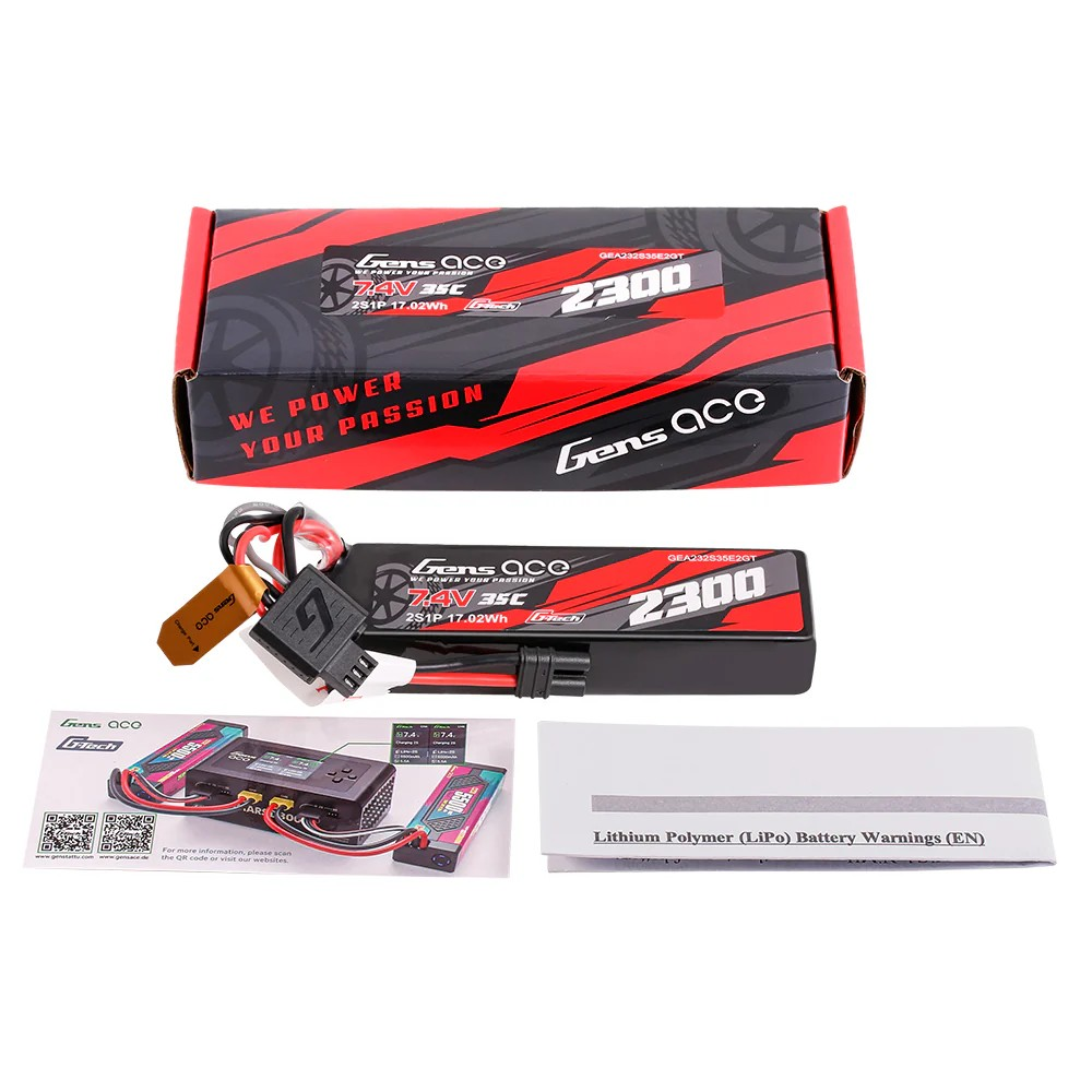 Gens ace G-Tech 2300mAh 2S 7.4V 35C Lipo Battery with iEC2 plug