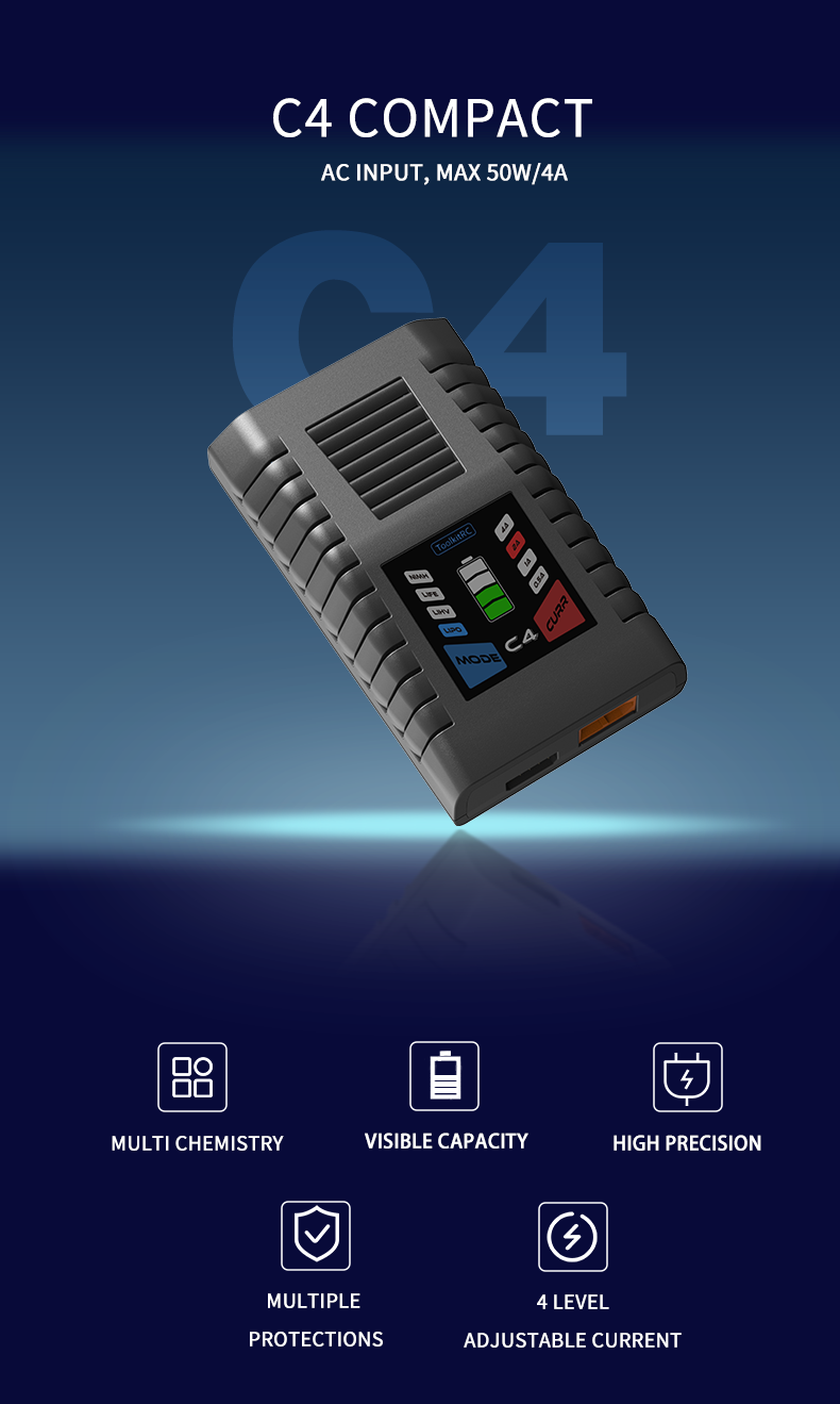 Toolkit C4 Compact AC Charger 2-4S 50W 4.0A Lipo/LiHV