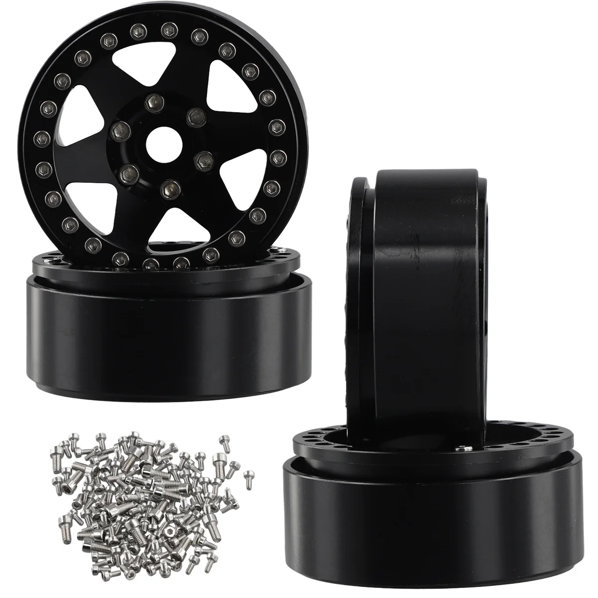 ProtonRC 1/10 RC Crawler Car 1.9Inch Metal Beadlock 6 Hole Wheel Hub Rim for -4 D90 D110 SCX10 SCX10II SCX10III Black