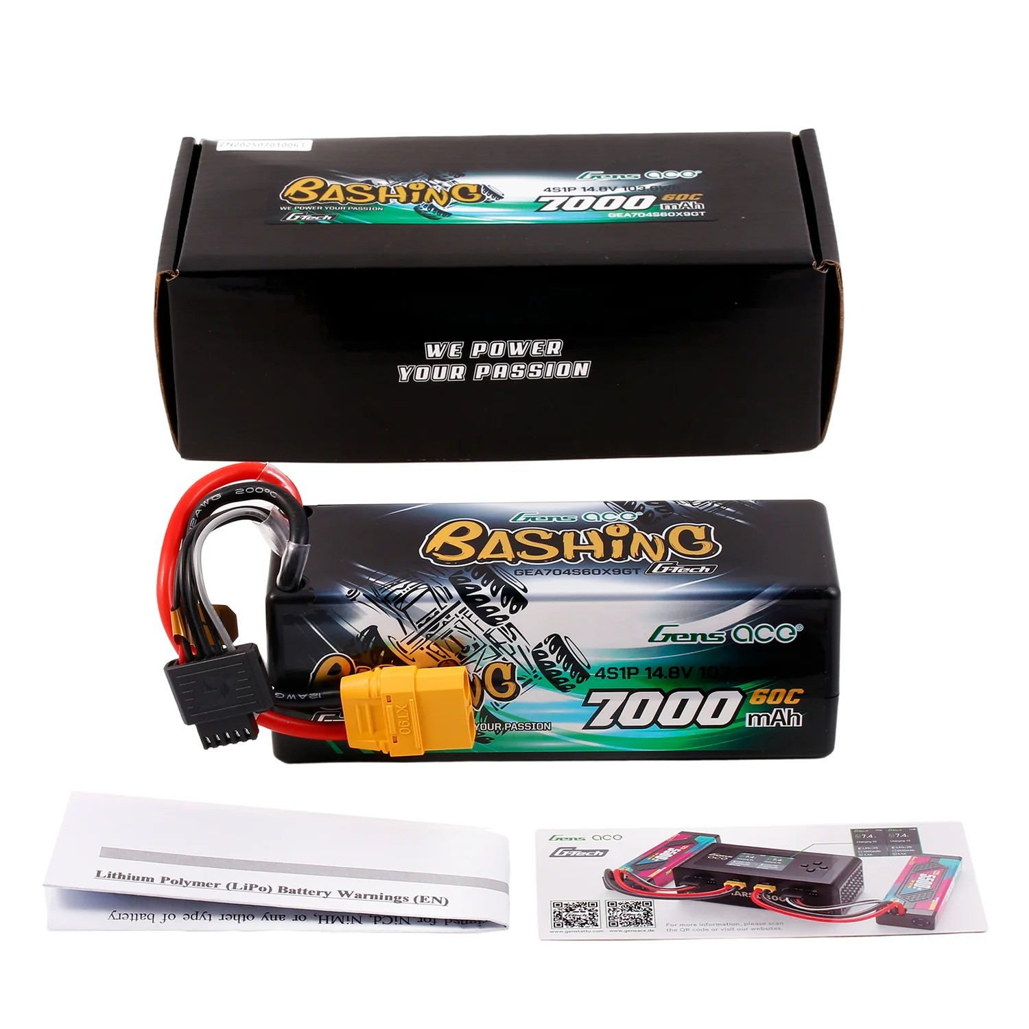 Gens ace G-Tech 7000mAh 14.8V 60C 4S1P Lipo Battery Pack with XT90 Plug Bashing Series