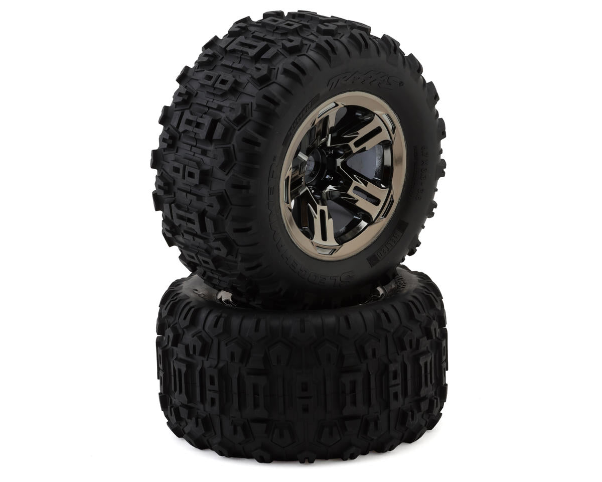 Traxxas Sledgehammer Belted 3.8" Pre-Mounted Monster Truck Tires (Black Chrome) (2) w/17mm Splined Hex