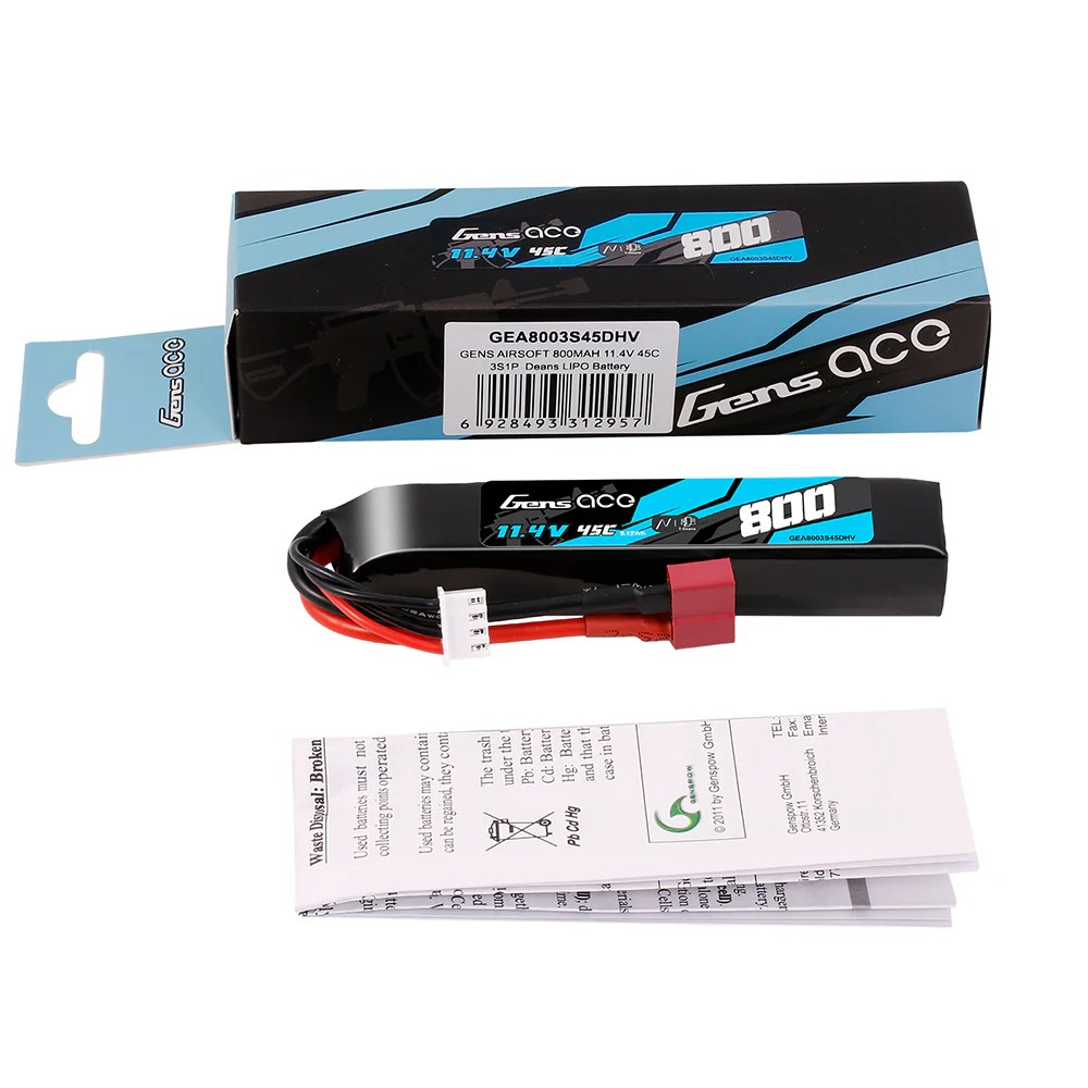 Gens ace 800mAh 11.4V 3S 45C LiHV LiPo Battery με Deans (T)