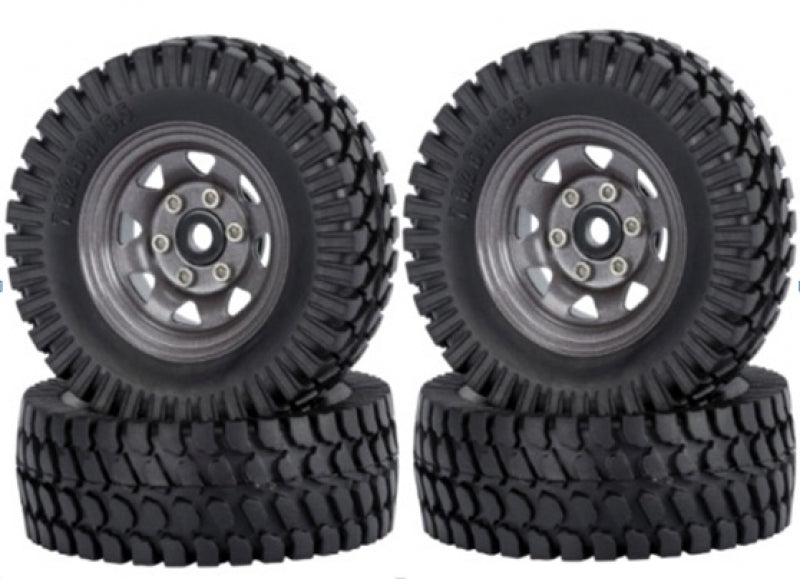 ProtonRC 1.55" Aluminum BeadLock Wheel Tires Set 4pcs/set Grey Color Dia:76mm