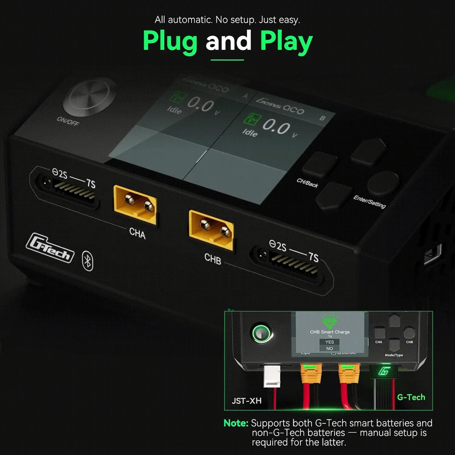 Gens ace iMars D1000 Plus Smart Charger Dual Channel | AC 1000W | G-Tech | Bluetooth App Control