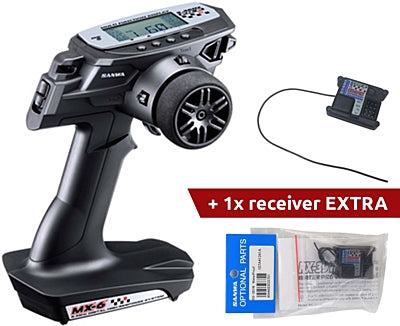 Sanwa MX-6 2.4GHz FH-E 3-Channel Tx Radio System w/ RX-391W 3-Channel Receiver x 2