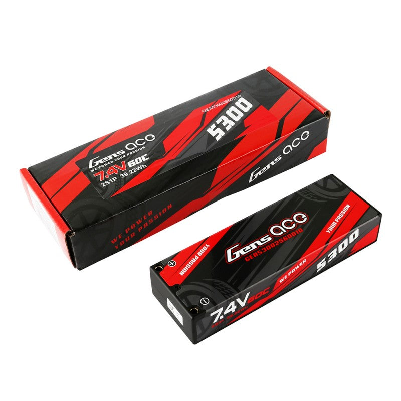 Gens ace 5300mAh 2S 7.4V 60C HardCase RC 10# car Lipo battery pack with T-plug
