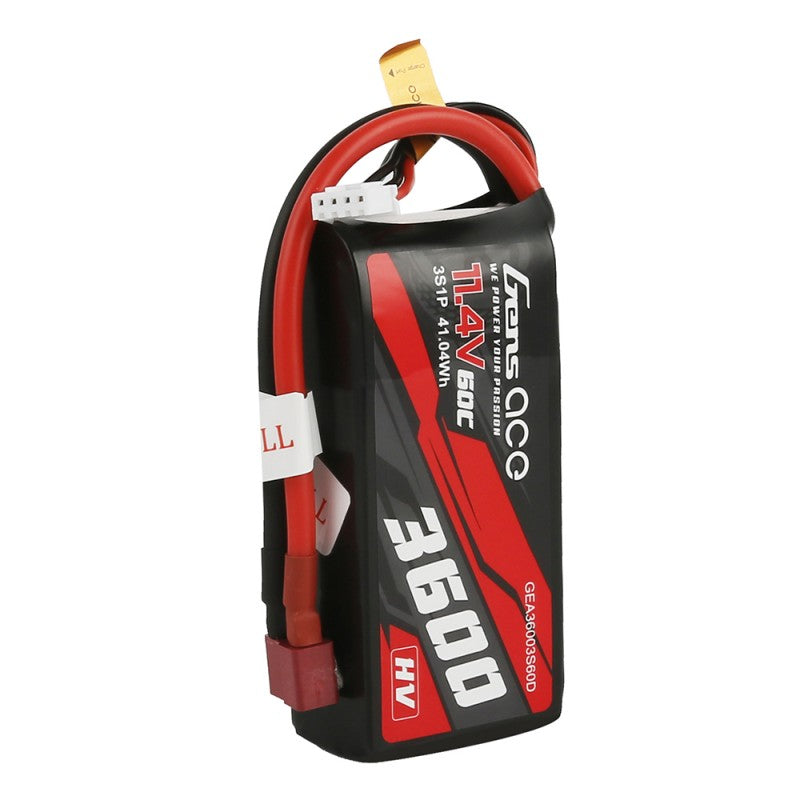 Gens ace 3600mAh 11.4V 3S1P 60C High Voltage Lipo Battery Pack with T-plug