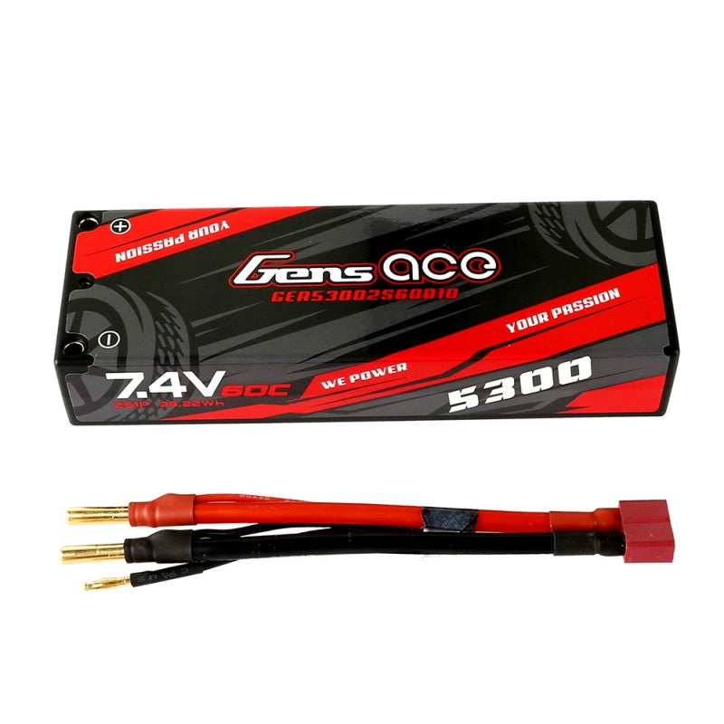 Gens ace 5300mAh 2S 7.4V 60C HardCase RC 10# car Lipo battery pack with T-plug