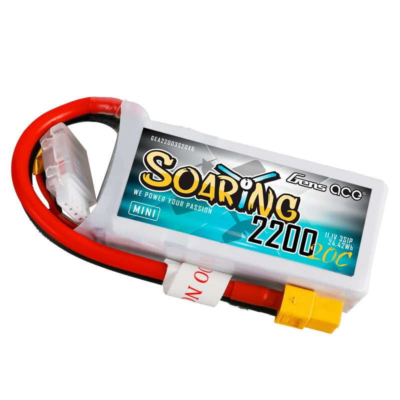 Gens ace Soaring Mini 2200mAh 11.1V 20C 3S1P Lipo Battery Pack with XT60 Plug