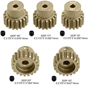 ProtonRC Aluminum 7075 Hard Coated 32DP Motor Pinions Gear - Ti Gold for 3.175 Shaft