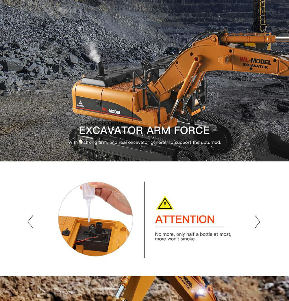 WLTOYS 16800 Alloy 1:16 2.4G RC Excavator Simulation Digger with LED Light Smoke